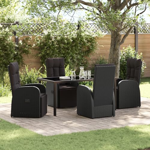 Qnhdfrt 5-teiliges Gartenstuhl Set Schwarz Poly-Rattan mit Kissen Outdoor Lounge Möbel für Terrasse Garten und Balkon – Modernes Design und Robust von Qnhdfrt