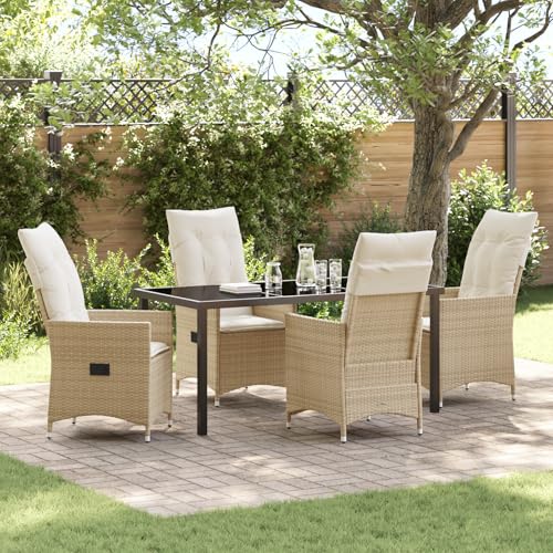 Qnhdfrt 5-teiliges Gartenstuhl Set mit Kissen Beige Poly-Rattan Rechteckig für Balkon Terrasse Camping Modernes Design Robust von Qnhdfrt