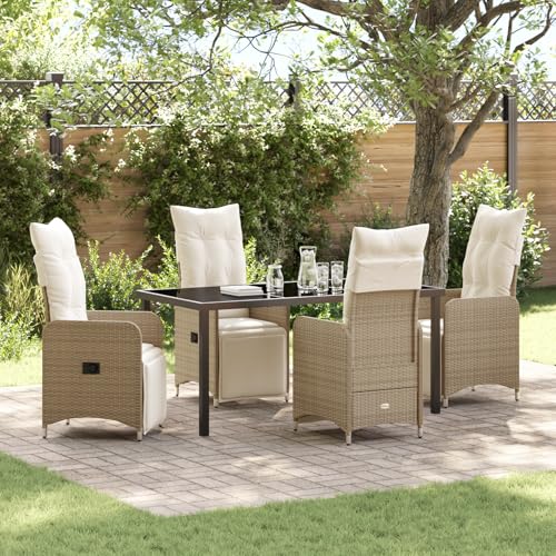 Qnhdfrt 5-teiliges Gartenstuhl-Set mit Kissen Beige Poly-Rattan Verstellbare Liegestühle für Garten Terrasse Balkon Modernes Design Leicht Robust von Qnhdfrt