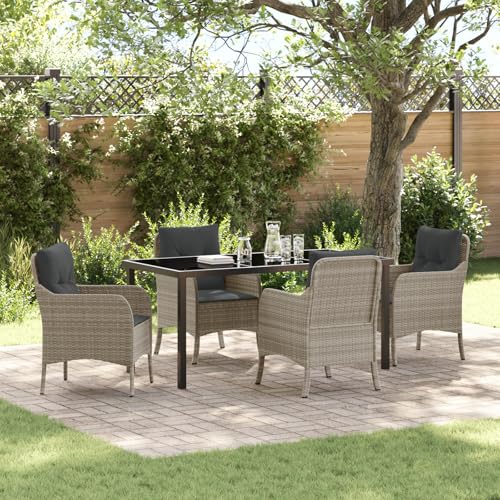 Qnhdfrt 5-teiliges Gartenstuhl Set mit Kissen Hellgrau Poly-Rattan 4 Stühle + 1 Tisch für Garten Balkon Terrasse Modernes Design Robust und Komfortabel von Qnhdfrt
