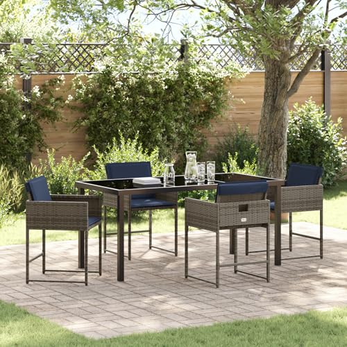Qnhdfrt 5-teiliges Gartentisch-Set Grau Poly-Rattan Rechteckig Outdoor Esstischgarnitur mit Kissen für Garten Terrasse Balkon Qnhdfrt 5-teiliges Gartentisch-Set Grau Poly-Rattan Rechteckig Outdoor Esstischgarnitur mit Kissen für Garten Terrasse Balkon von Qnhdfrt