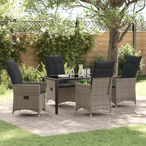 Qnhdfrt 5-teiliges Gartentisch-Set Grau mit Verstellbaren Gartenstühlen und Kissen aus Robustem Poly-Rattan für Garten Balkon Terrasse Stabiles Stahlgestell und Bequeme Sitzgelegenheit von Qnhdfrt