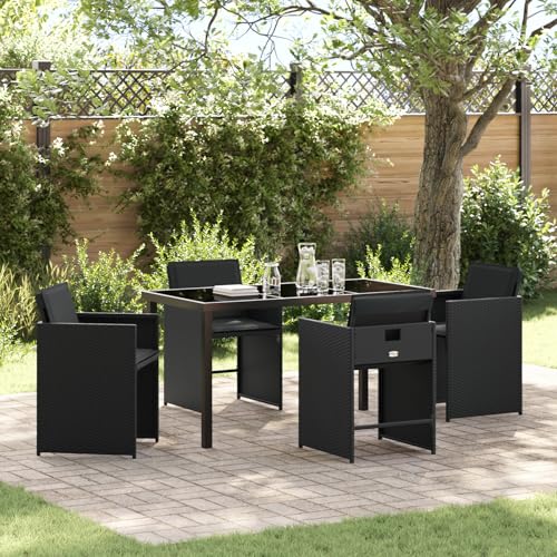 Qnhdfrt 5-teiliges Gartentisch Set Schwarz Poly-Rattan Essgruppe mit Kissen Outdoor Möbel für Garten Terrasse Balkon von Qnhdfrt
