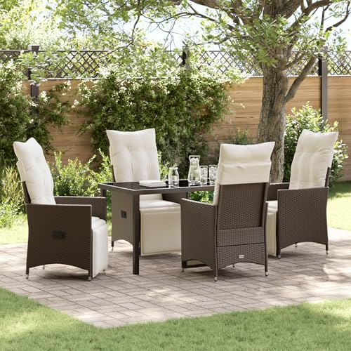 Qnhdfrt 5-teiliges Gartentischset mit Kissen Braunes Poly-Rattan Outdoor Gartenmöbel Set für Garten Terrasse Balkon Modernes Design Verstellbare Rückenlehne Robust und Langlebig von Qnhdfrt