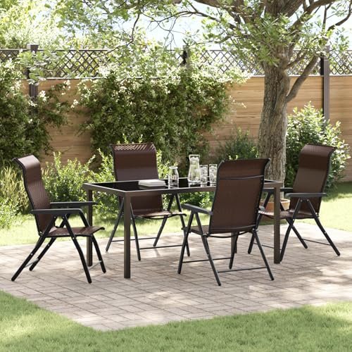 Qnhdfrt 5-teiliges Klappbares Gartenstuhl Set Braun Outdoor Möbel aus Poly-Rattan mit Höhenverstellung für Terrasse Balkon und Garten von Qnhdfrt