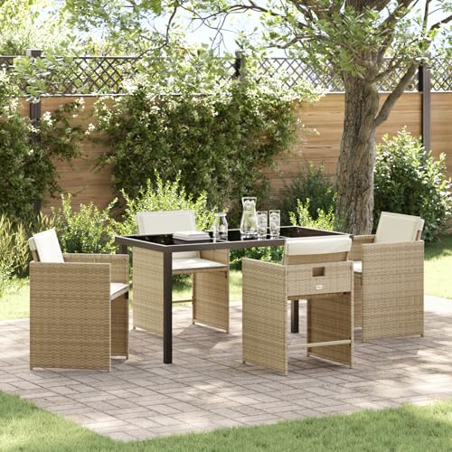 Qnhdfrt 5-teiliges Outdoor Dining Set Beige Poly-Rattan mit Kissen, Klappbare Gartenstühle für Terrasse Balkon Garten, Modern Robust Langlebig für 4 Personen Qnhdfrt 5-teiliges Outdoor Dining Set Beige Poly-Rattan mit Kissen, Klappbare Gartenstühle für Terrasse Balkon Garten, Modern Robust Langlebig für 4 Personen von Qnhdfrt