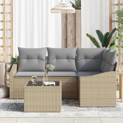 Qnhdfrt 5 teiliges Outdoor Ecksofa Set Beige aus Natur Rattan mit Kissen Modulares Design für Garten und Terrasse Robust und UV beständig von Qnhdfrt