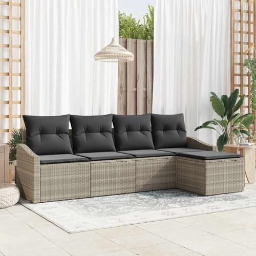 Qnhdfrt 5-teiliges Outdoor Ecksofa Set aus Natur Rattan in Beige, wetterfestes Gartenmöbel Set mit Kissen für Garten, Terrasse und Balkon von Qnhdfrt