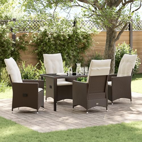 Qnhdfrt 5-teiliges Outdoor-Esszimmer-Set Braun mit Kissen, Verstellbare Gartenstühle und Tisch aus Robustem Poly-Rattan, Gartenmöbel für Terrasse, Balkon oder Patio von Qnhdfrt