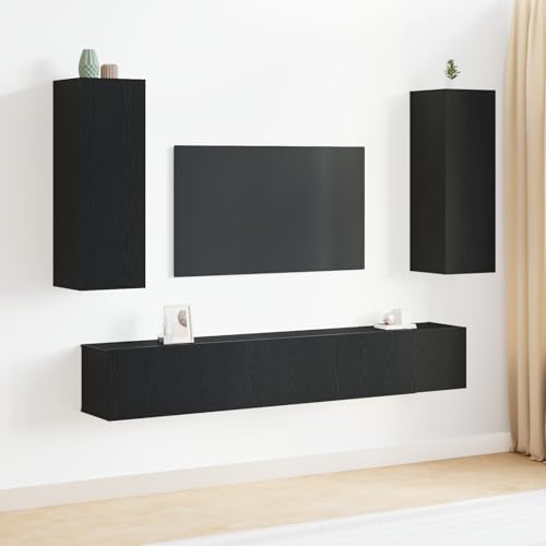 Qnhdfrt 5-teiliges TV-Schranksystem in schwarzer Eiche aus Holzwerkstoff mit minimalistischem Design und 3 Regalen für viel Stauraum im Wohnzimmer von Qnhdfrt