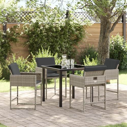 Qnhdfrt 5-teiliges faltbares Garten-Essset mit Kissen in Hellgrau aus Poly-Rattan für Balkon Terrasse und Garten, modernes Design mit hoher Stabilität von Qnhdfrt