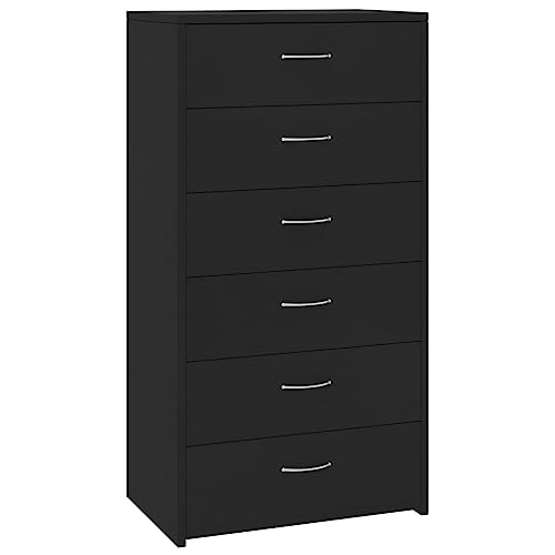 Qnhdfrt 6-Schubladen Sideboard Schwarz Holzwerkstoff 50x34x96 cm mit Stabiler Oberfläche für Wohnzimmer Schlafzimmer und Büro von Qnhdfrt
