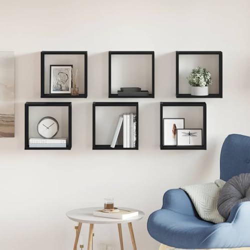 Qnhdfrt 6 Stück Würfel-Wandregal Schwarz Eichen-Optik 30x15x30 cm Schwebende Regale aus Holzwerkstoff für Wohnzimmer, Schlafzimmer, Bad von Qnhdfrt
