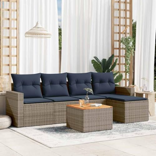 Qnhdfrt 6-TLG Gartensofa Set Grau Polyrattan Gartenlounge mit Akazientisch 110 kg belastbar wetterfest platzsparend für Balkon Terrasse Camping Qnhdfrt 6-TLG Gartensofa Set Grau Polyrattan Gartenlounge mit Akazientisch 110 kg belastbar wetterfest platzsparend für Balkon Terrasse Camping von Qnhdfrt