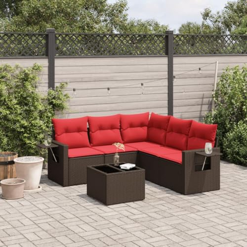 Qnhdfrt 6-TLG Gartensofa Set Polyrattan in Braun 55x55x37 cm Glasplatte Eckbank Mittelbank Armsofas Klappbarer Beistelltisch 110 kg Belastbar für Garten Balkon Terrasse von Qnhdfrt