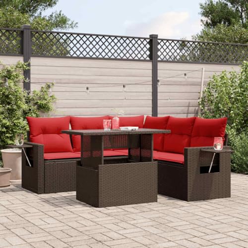 Qnhdfrt 6-TLG. Gartensofa Set Polyrattan Braun mit verstellbarem Gartentisch 100x55x44/73cm Klappbare Balkon Lounge Sitzgruppe Outdoor für Garten Terrasse Balkon von Qnhdfrt