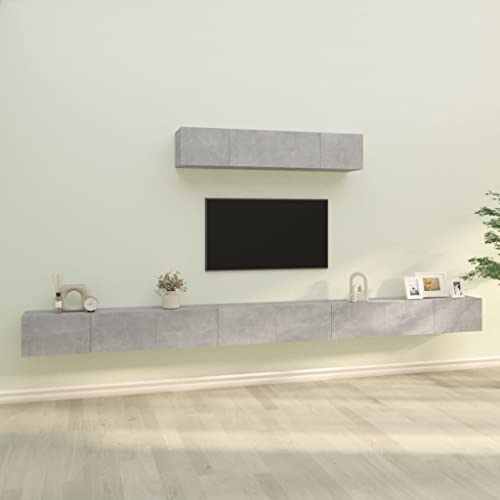 Qnhdfrt 6-TLG. TV-Schrank-Set Betongrau Holzwerkstoff mit Wandmontage für Wohnzimmer | Modernes Design und viel Stauraum von Qnhdfrt