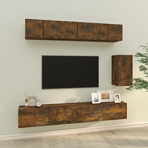 Qnhdfrt 6-TLG. TV-Schrank-Set Räuchereiche aus Holzwerkstoff, modernes Design mit viel Stauraum, wandmontierbar für Wohnzimmer von Qnhdfrt