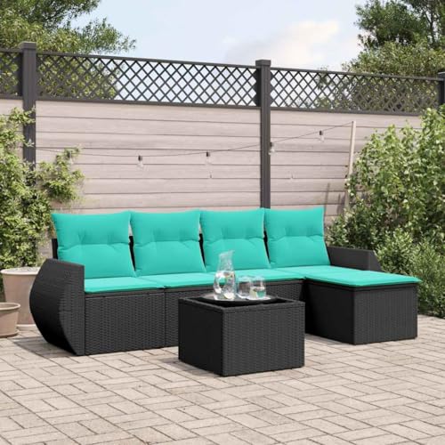 Qnhdfrt 6-Teiliges Gartenmöbel Set Lounge Gartensofa Polyrattan Schwarz mit Glastisch 55 cm Modernes Modular Design platzsparend für Balkon Terrasse Garten von Qnhdfrt