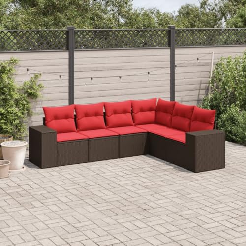 Qnhdfrt 6-Teiliges Gartensofa Set 62x62x69 cm Polyrattan Braun Rot, Modular Balkonmöbel Outdoor mit 110 kg Belastbarkeit, UV-beständig und pflegeleicht für Garten Terrasse Balkon Qnhdfrt 6-Teiliges Gartensofa Set 62x62x69 cm Polyrattan Braun Rot, Modular Balkonmöbel Outdoor mit 110 kg Belastbarkeit, UV-beständig und pflegeleicht für Garten Terrasse Balkon von Qnhdfrt