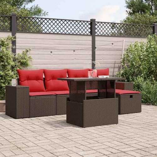 Qnhdfrt 6-Teiliges Gartensofa Set Polyrattan mit verstellbarem Glastisch & abnehmbaren Kissen 100x55 cm Braun Gartenmöbel Balkonmöbel Lounge für Terrasse Balkon Garten von Qnhdfrt