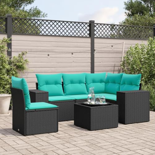 Qnhdfrt 6-Teiliges Gartensofa-Set Schwarz aus wetterfestem PE-Rattan mit Glastisch 55x55 cm Klappstuhl-Optik Bequeme Lounge Sitzgruppe Outdoor Balkon Terrassenmöbel für kleine Balkone Garten Qnhdfrt 6-Teiliges Gartensofa-Set Schwarz aus wetterfestem PE-Rattan mit Glastisch 55x55 cm Klappstuhl-Optik Bequeme Lounge Sitzgruppe Outdoor Balkon Terrassenmöbel für kleine Balkone Garten von Qnhdfrt