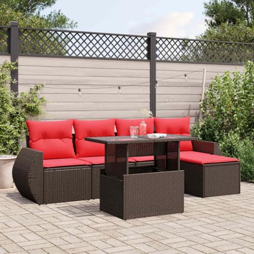 Qnhdfrt 6-Teiliges Gartensofa Set braun Polyrattan Balkonmöbel mit höhenverstellbarem Gartentisch klappbar modular für Balkon Terrasse Garten Lounge Qnhdfrt 6-Teiliges Gartensofa Set braun Polyrattan Balkonmöbel mit höhenverstellbarem Gartentisch klappbar modular für Balkon Terrasse Garten Lounge von Qnhdfrt