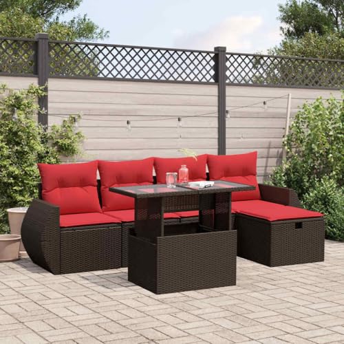 Qnhdfrt 6-Teiliges Polyrattan Gartensofa-Set Braun mit höhenverstellbarem Glastisch & abnehmbaren Kissen, modulare Outdoor Lounge für Balkon Terrasse Garten, 110 kg Belastbar Qnhdfrt 6-Teiliges Polyrattan Gartensofa-Set Braun mit höhenverstellbarem Glastisch & abnehmbaren Kissen, modulare Outdoor Lounge für Balkon Terrasse Garten, 110 kg Belastbar von Qnhdfrt