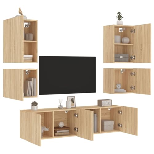 Qnhdfrt 6-teilige Wohnwand TV Schrank Set Sonoma-Eiche Holzwerkstoff mit Wandmontage für zusätzlichen Stauraum im Wohnzimmer Qnhdfrt 6-teilige Wohnwand TV Schrank Set Sonoma-Eiche Holzwerkstoff mit Wandmontage für zusätzlichen Stauraum im Wohnzimmer von Qnhdfrt