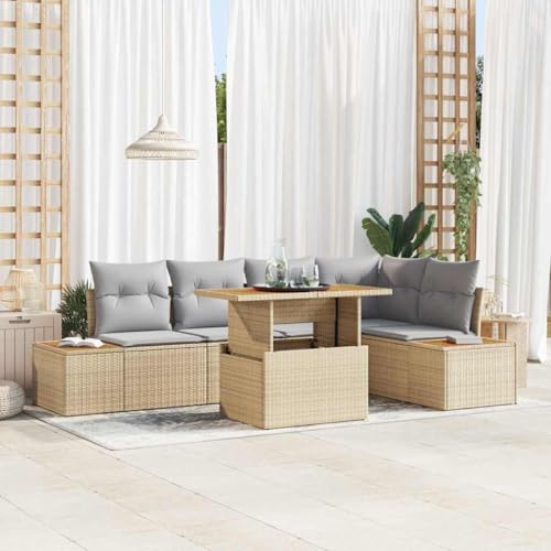 Qnhdfrt 6-teiliges Garten-Esszimmer Set aus Poly Rattan mit grauen Kissen, modernes Design für Balkon und Terrasse, 5 Personen, modular und mit Stauraum von Qnhdfrt
