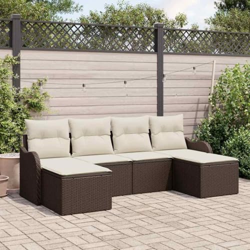 Qnhdfrt 6 teiliges Garten Sofa Set Braun aus Poly Rattan mit Kissen Modulares Design Wetterfester Rahmen und Bequeme Sitzgruppe für Terrasse Balkon oder Garten von Qnhdfrt