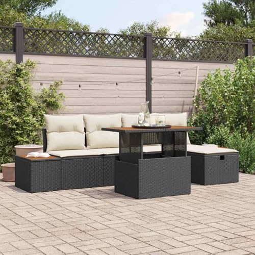Qnhdfrt 6 teiliges Garten Sofa Set Schwarz Modernes Poly Rattan Lounge Set mit Eck Sofa Couchtisch und Kissen für 5 Personen Sitzgruppe Outdoor für Balkon Terrasse Garten von Qnhdfrt