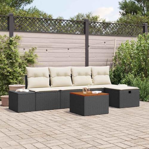 Qnhdfrt 6 teiliges Garten Sofa Set mit Kissen Modernes Rattan Design Outdoor Sitzgruppe für 5 Personen mit Stauraum und Gartentisch Beige für Terrasse Garten und Balkon von Qnhdfrt