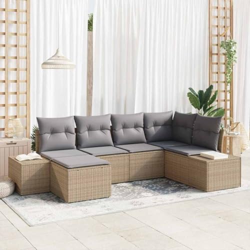 Qnhdfrt 6-teiliges Garten Sofa Set mit Kissen aus Poly Rattan in Beige - Modernes Outdoor Lounge Set für Terrasse, Balkon und Garten von Qnhdfrt