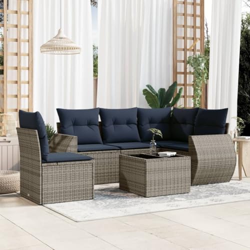 Qnhdfrt 6-teiliges Gartensofa-Set Polyrattan grau mit Glastisch 55x55 cm Marineblau Kissen modular Balkon Lounge für Garten Terrasse Kleiner Balkon Qnhdfrt 6-teiliges Gartensofa-Set Polyrattan grau mit Glastisch 55x55 cm Marineblau Kissen modular Balkon Lounge für Garten Terrasse Kleiner Balkon von Qnhdfrt