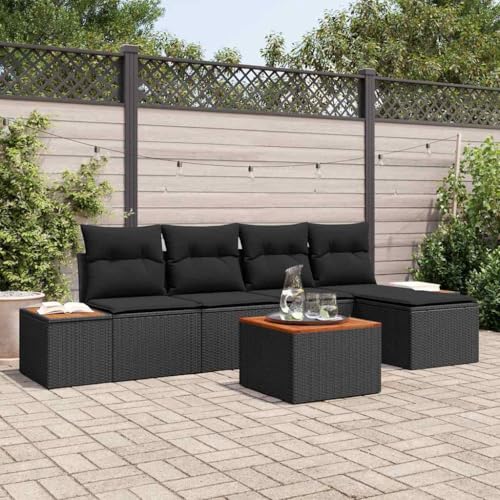 Qnhdfrt 6 teiliges Outdoor Ecksofa Set Schwarz Modernes Design mit Kissen aus strapazierfähigem Polyester für Garten und Terrasse von Qnhdfrt
