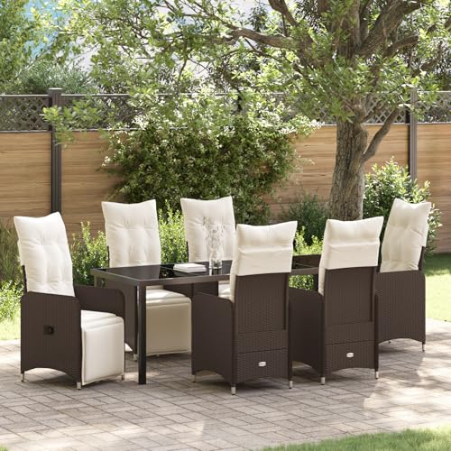 Qnhdfrt 7-TLG Garten Lounge Set Braun Poly Rattan mit Cremefarbenen Kissen Outdoor Möbel für Terrasse Balkon Garten – Verstellbare Rückenlehne Robuste Leichte Konstruktion von Qnhdfrt