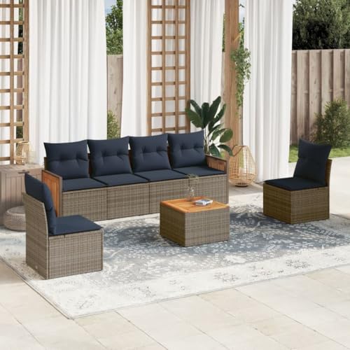 Qnhdfrt 7-TLG Gartensessel Set Polyrattan in Grau mit Akazienholztisch 110 kg belastbar Modernes Balkonmöbel Set für Garten Terrasse und kleine Balkone Qnhdfrt 7-TLG Gartensessel Set Polyrattan in Grau mit Akazienholztisch 110 kg belastbar Modernes Balkonmöbel Set für Garten Terrasse und kleine Balkone von Qnhdfrt