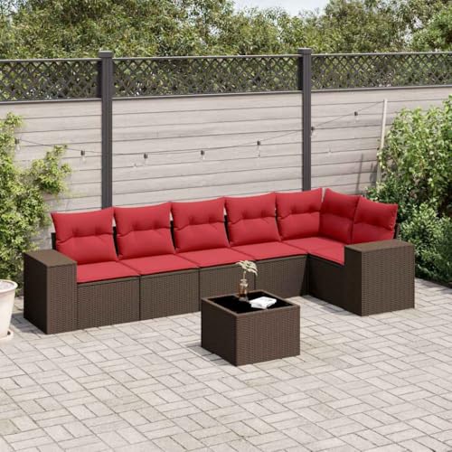Qnhdfrt 7-TLG Gartensofa Set Polyrattan Braun 62x62x69 cm mit Glastisch Kissen waschbar Modular für Balkon Terrasse Sitzgruppe Outdoor Qnhdfrt 7-TLG Gartensofa Set Polyrattan Braun 62x62x69 cm mit Glastisch Kissen waschbar Modular für Balkon Terrasse Sitzgruppe Outdoor von Qnhdfrt