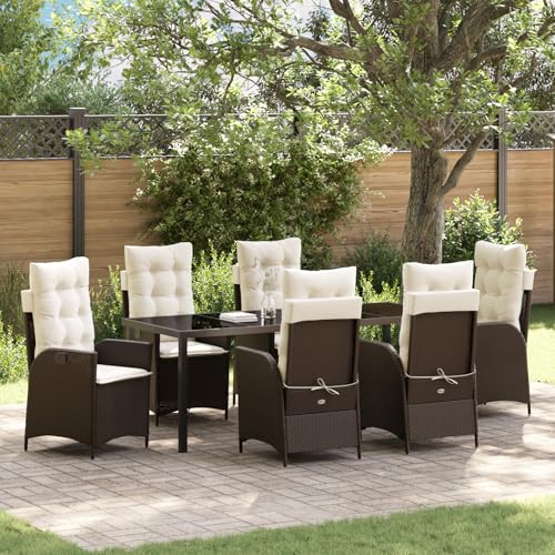 Qnhdfrt 7-TLG. Gartenstühle Set Braun Poly Rattan mit Verstellbarer Rückenlehne und Kissen für Terrasse Balkon Garten Outdoor Möbel von Qnhdfrt