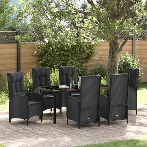 Qnhdfrt 7-TLG. Gartenstuhl Set Schwarz Poly Rattan Outdoor Möbel für Terrasse, Garten und Balkon mit ergonomischem Design und hoher Tragfähigkeit von Qnhdfrt