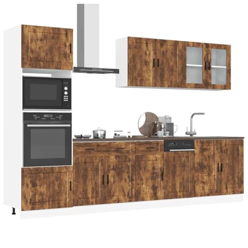 Qnhdfrt 7-TLG. Küchenschrank-Set Kalmar Räuchereiche Holzwerkstoff und Glas Küchenzeile mit viel Stauraum und verstellbaren Füßen von Qnhdfrt