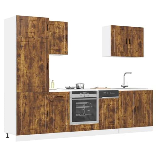 Qnhdfrt 7-TLG. Küchenschrank-Set Porto in Räuchereiche Holzwerkstoff Elegantes Design mit Viel Stauraum Verstellbare Füße Robust für Kücheneinrichtung von Qnhdfrt