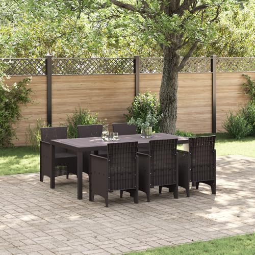Qnhdfrt 7-TLG. Outdoor Esstischgruppe Braun Synthetisches Rattan Garten Balkon Möbel Rechteckig Matt Polypropylen Essgruppe für 6 Personen von Qnhdfrt
