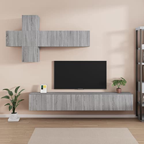 Qnhdfrt 7-TLG. TV-Schrank-Set Grau Sonoma aus Holzwerkstoff – Modernes Design mit viel Stauraum für Ihr Wohnzimmer von Qnhdfrt