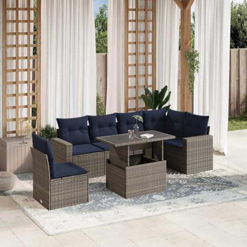 Qnhdfrt 7-Teiliges Gartenmöbel Set Polyrattan Grau mit verstellbarem Esstisch 100 x 55 cm Marineblaue Kissen UV-beständig für kleine Balkone Terrasse und Gartenlounge Qnhdfrt 7-Teiliges Gartenmöbel Set Polyrattan Grau mit verstellbarem Esstisch 100 x 55 cm Marineblaue Kissen UV-beständig für kleine Balkone Terrasse und Gartenlounge von Qnhdfrt