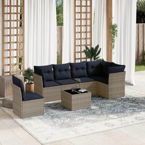 Qnhdfrt 7-Teiliges Gartensofa Set Grau Polyrattan 55x55 cm mit Kissen, modulare Gartenmöbel für kleine Balkone & Terrassen, Lounge mit Hartglas Tisch Qnhdfrt 7-Teiliges Gartensofa Set Grau Polyrattan 55x55 cm mit Kissen, modulare Gartenmöbel für kleine Balkone & Terrassen, Lounge mit Hartglas Tisch von Qnhdfrt