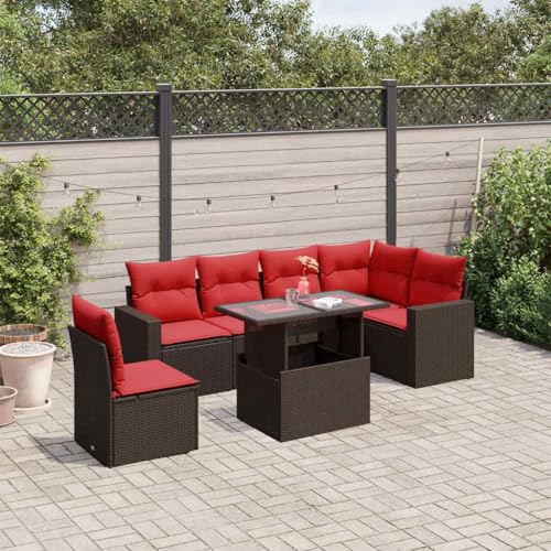 Qnhdfrt 7-Teiliges Gartensofa Set braun Polyrattan Sitzgruppe 110 kg Tragkraft Verstellbarer Couchtisch Esstisch Outdoor für Garten Terrasse Balkon Qnhdfrt 7-Teiliges Gartensofa Set braun Polyrattan Sitzgruppe 110 kg Tragkraft Verstellbarer Couchtisch Esstisch Outdoor für Garten Terrasse Balkon von Qnhdfrt
