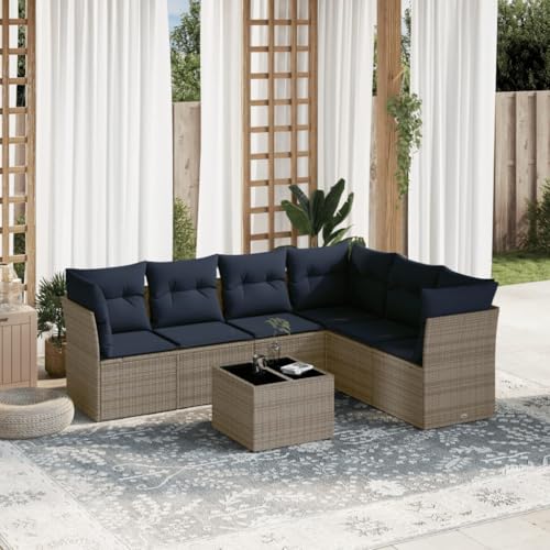 Qnhdfrt 7-Teiliges Gartensofa Set mit Tisch aus grauem Polyrattan Glastisch Hartglasplatte modular platzsparend für kleinen Balkon Garten Terrasse Qnhdfrt 7-Teiliges Gartensofa Set mit Tisch aus grauem Polyrattan Glastisch Hartglasplatte modular platzsparend für kleinen Balkon Garten Terrasse von Qnhdfrt