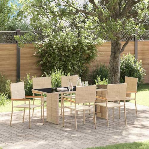 Qnhdfrt 7-Teiliges Poly-Rattan Garten-Esstischset Modernes Design mit Härtetglasplatte 190x80x75 cm Beige Wetterfest Gartenstuhl für Balkon Terrasse und Garten Qnhdfrt 7-Teiliges Poly-Rattan Garten-Esstischset Modernes Design mit Härtetglasplatte 190x80x75 cm Beige Wetterfest Gartenstuhl für Balkon Terrasse und Garten von Qnhdfrt